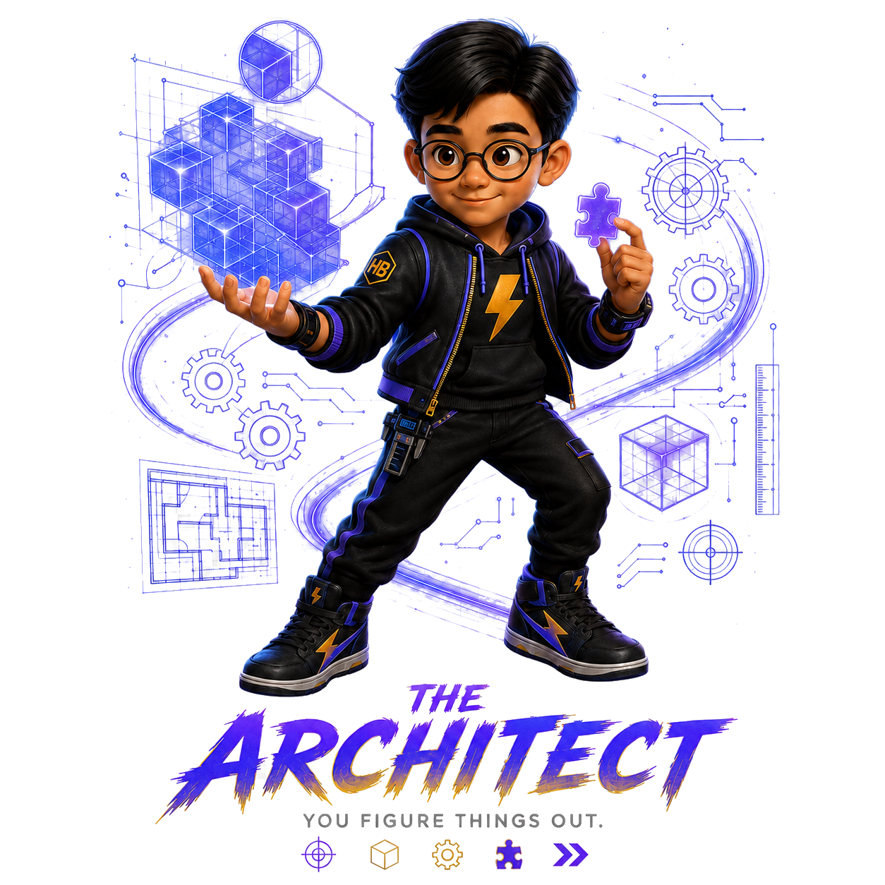 The Architect character, glowing blue